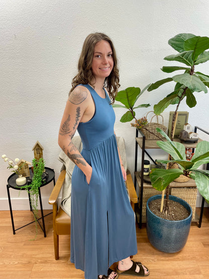 Slate Front Slit Midi Dress