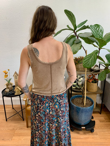 Mocha Mineral Wash Button Front Tank