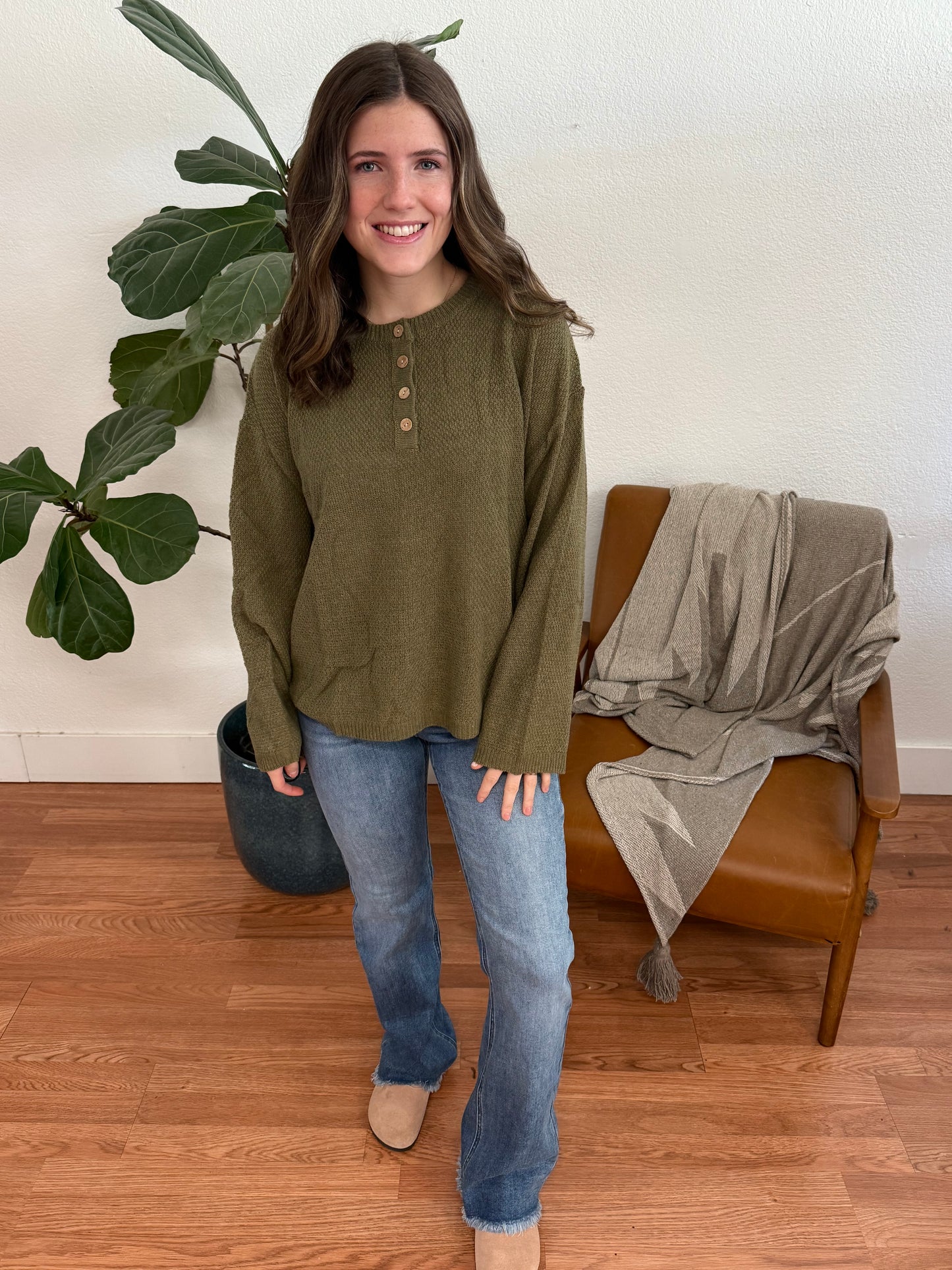 Dusty Olive Knit Raglan Sweater