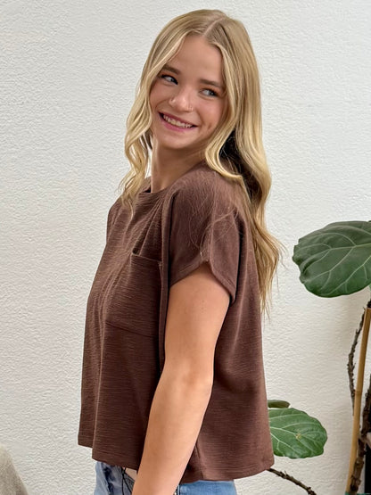 Brown Slub Relaxed Crop Top