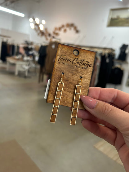 Wooden Rectangle Bar Dangle Earrings
