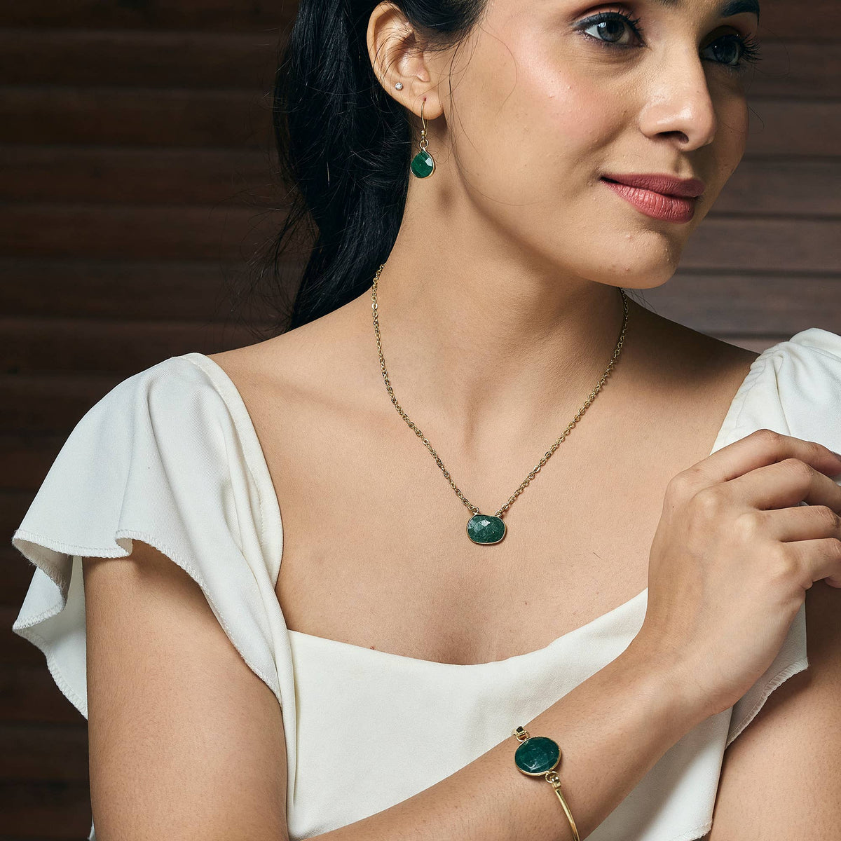 Gold Plated Necklace - Mica Green