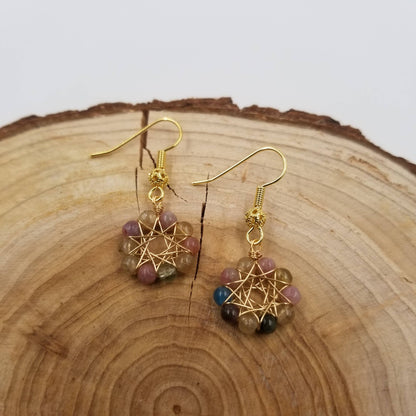 Handmade Wired Natural Crystal Earrings - 14 K