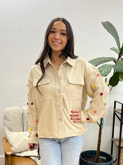 Cream Pom Pom Corduroy Shacket