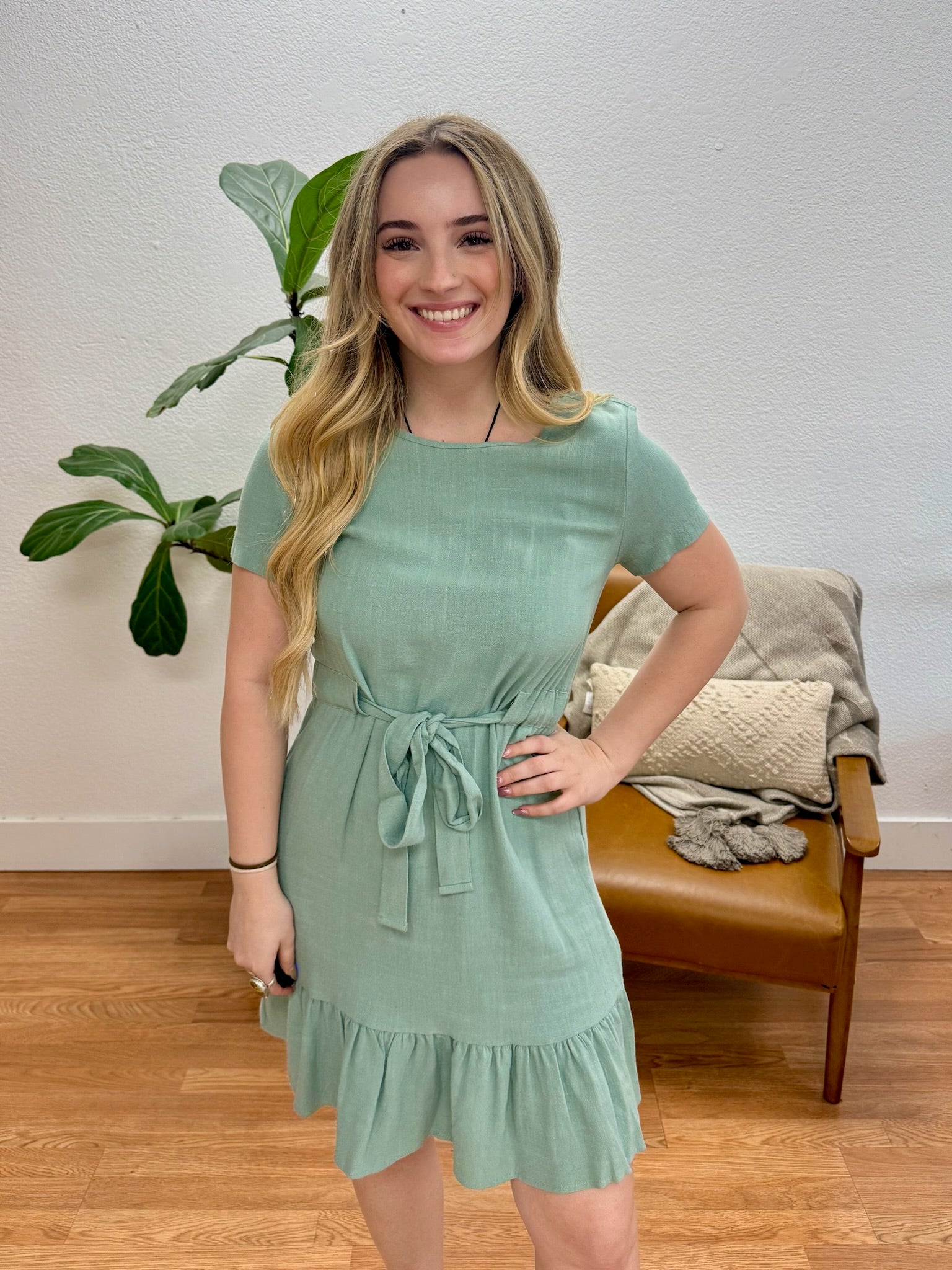 Sage Belted Linen Mini Dress Terra Cottage Sage Belted Linen Mini Dress Terra Cottage