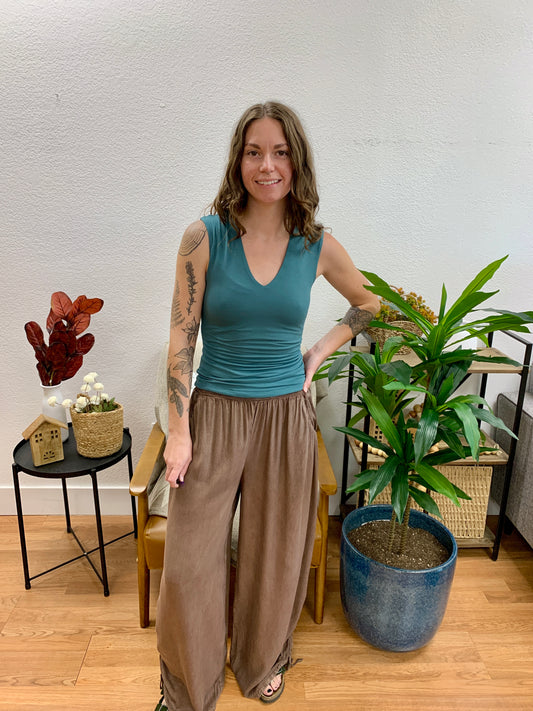 Brown Cinched Side Pants
