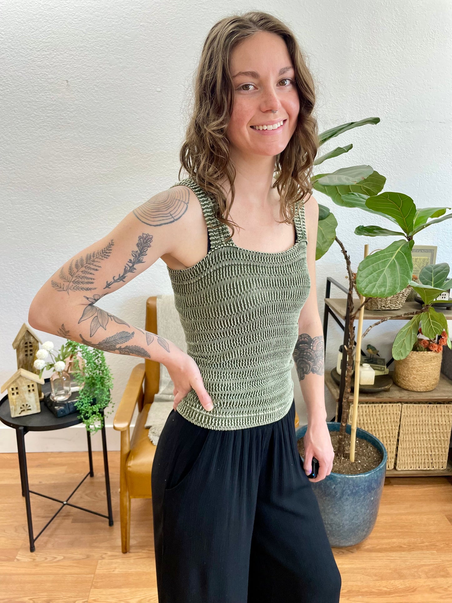 Olive Stone Washed Tank