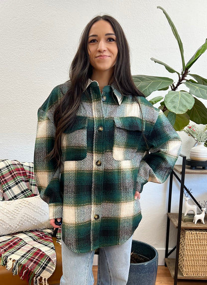 Green Relaxed Plaid Shacket