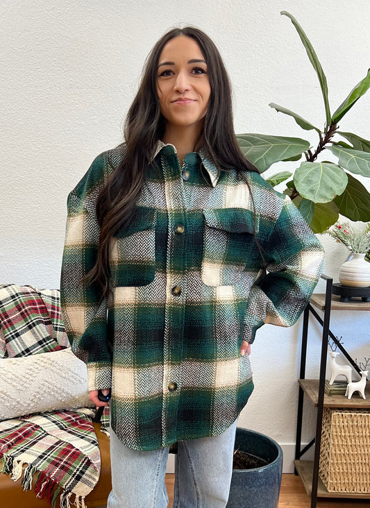Green Relaxed Plaid Shacket