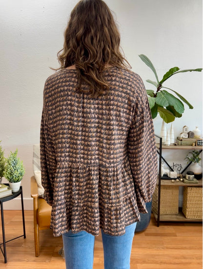 Charcoal Tie-Dye Babydoll Blouse