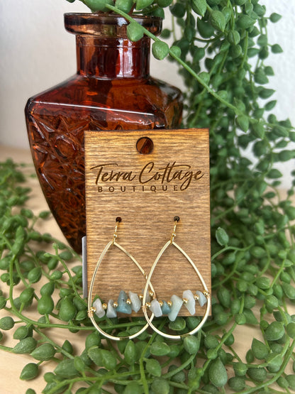 Pebble Stone Beads Tear Dangle Earrings