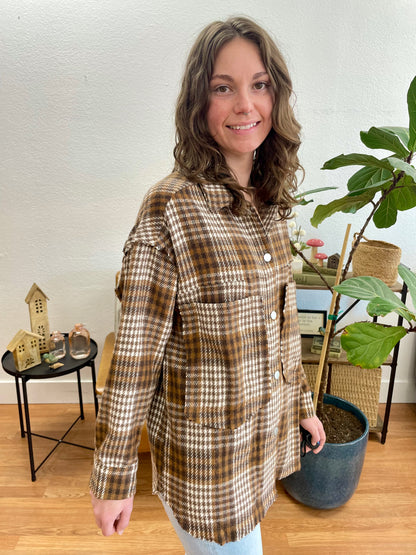 Brown Relaxed Plaid Shacket - Terra Cottage