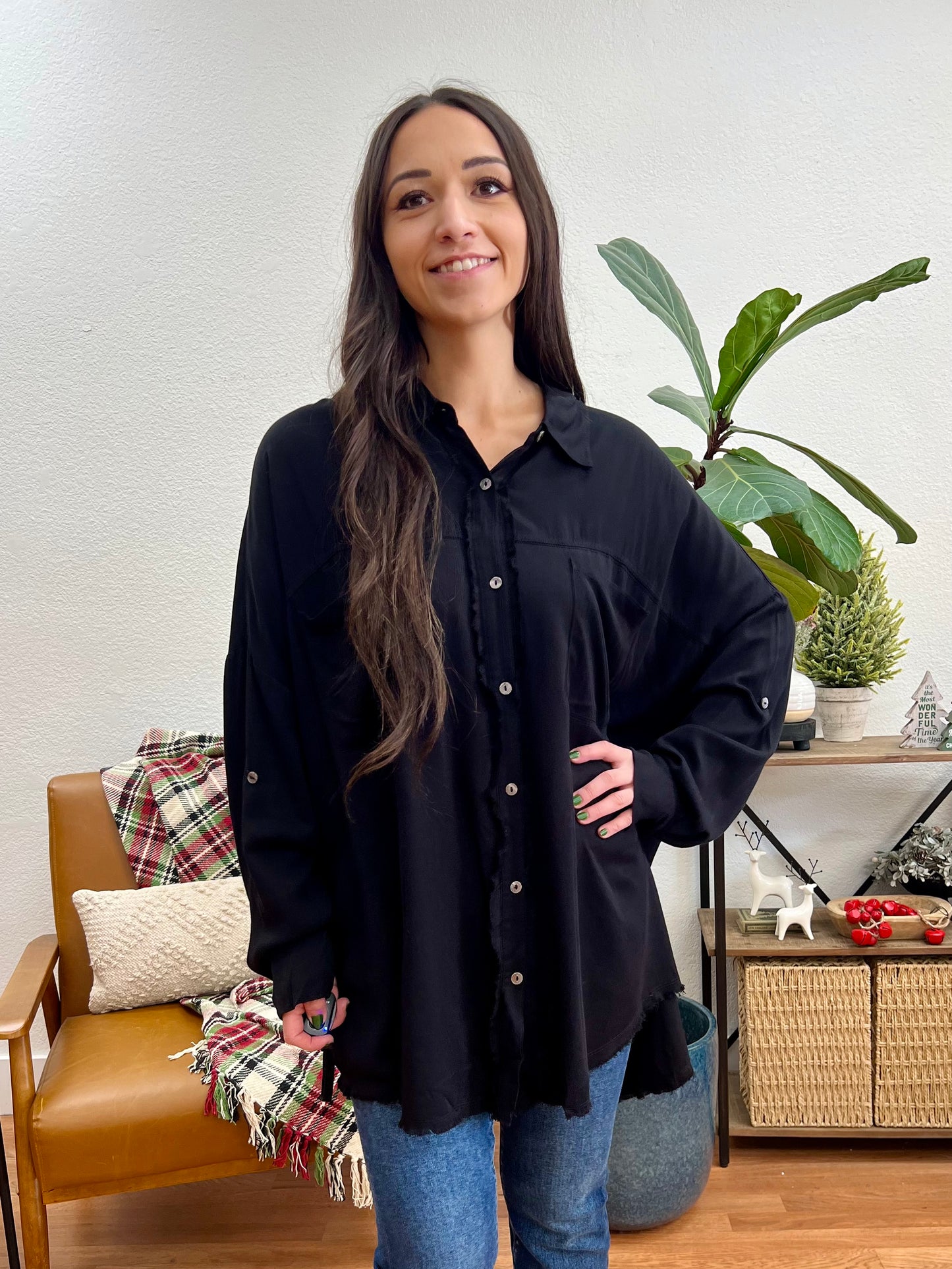 Black Washed Distressed Top