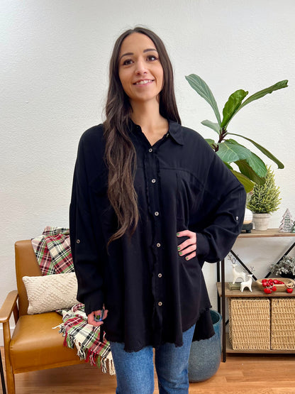 Black Washed Distressed Top