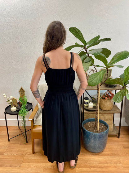 Black Tie Shoulder Midi Dress
