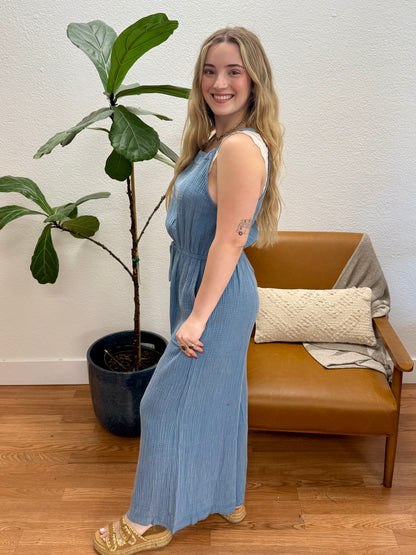 Washed Blue Gauze Jumpsuit