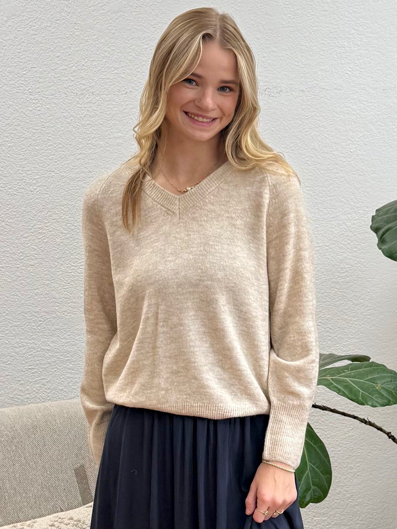 Oatmeal Knit Pullover Sweater