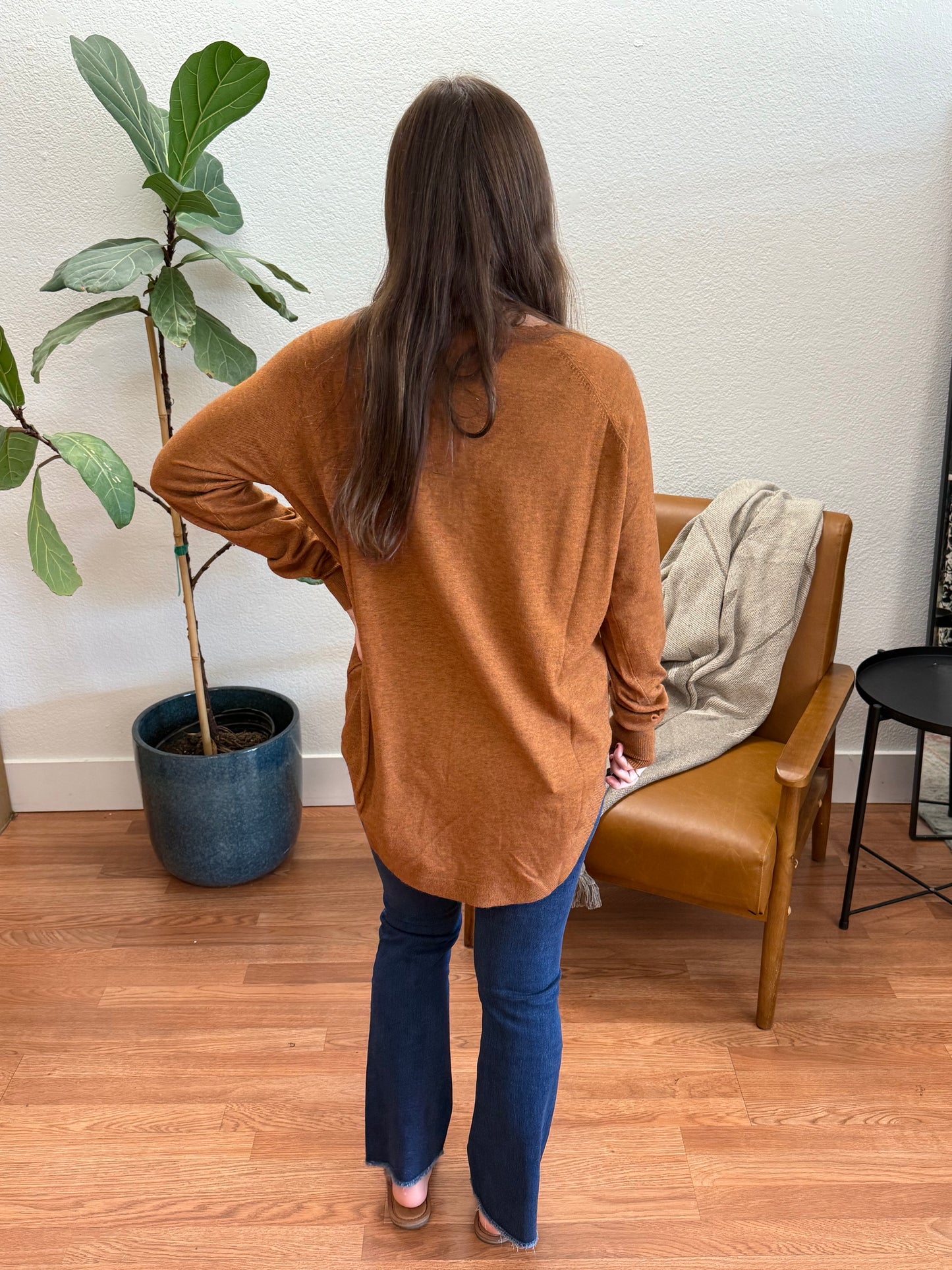 Camel Curve Hem Sweater