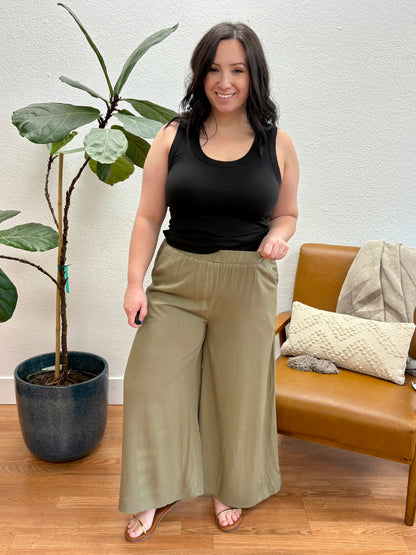 Olive Pocket Wide Leg Pants