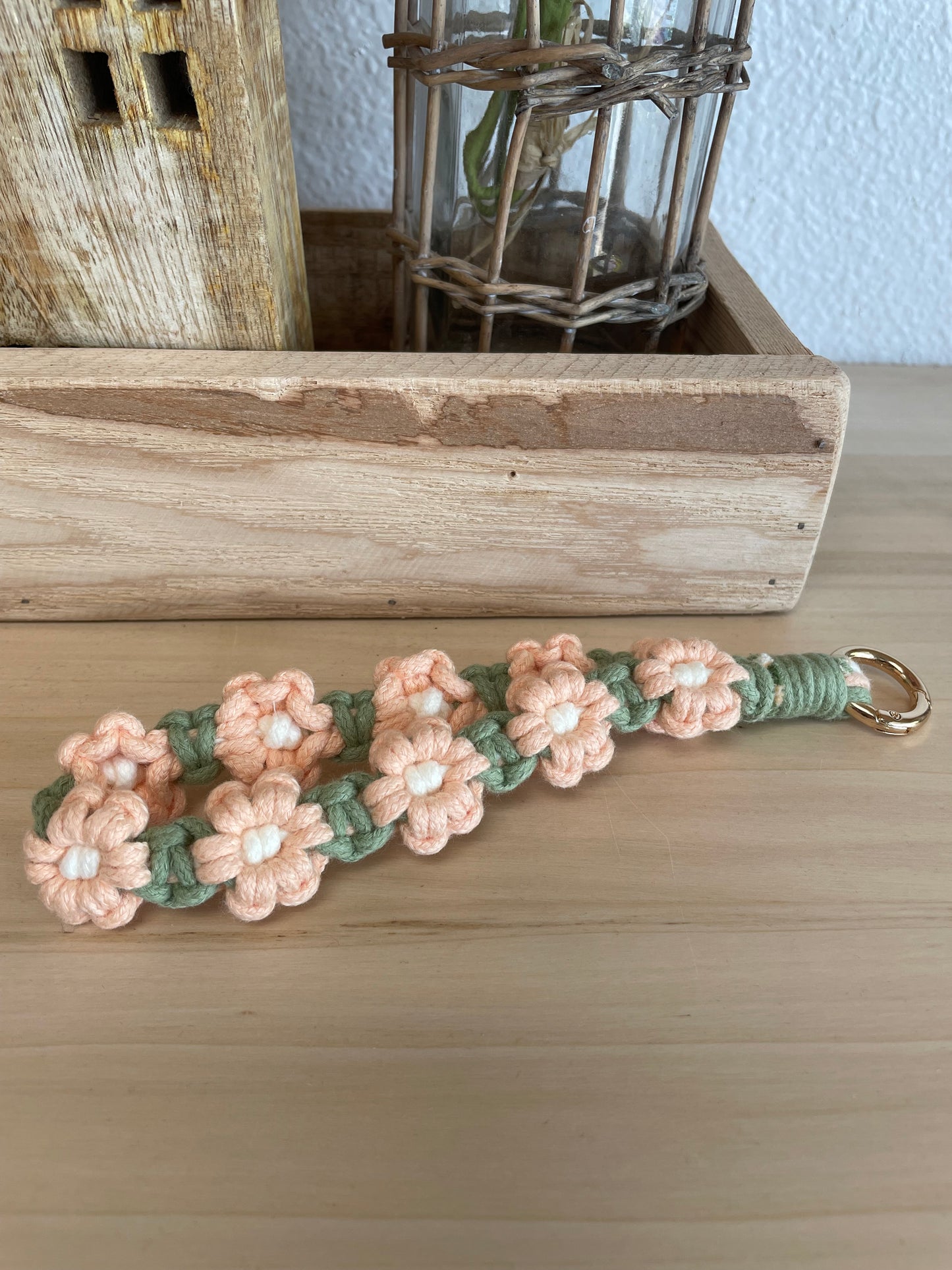 Macrame Flower Wristlet Keychain