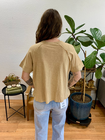 Taupe Acid Wash Raglan Tee