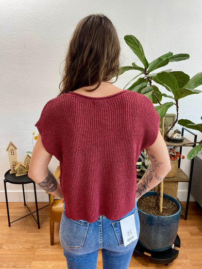 Maroon Split Neck Knit Top