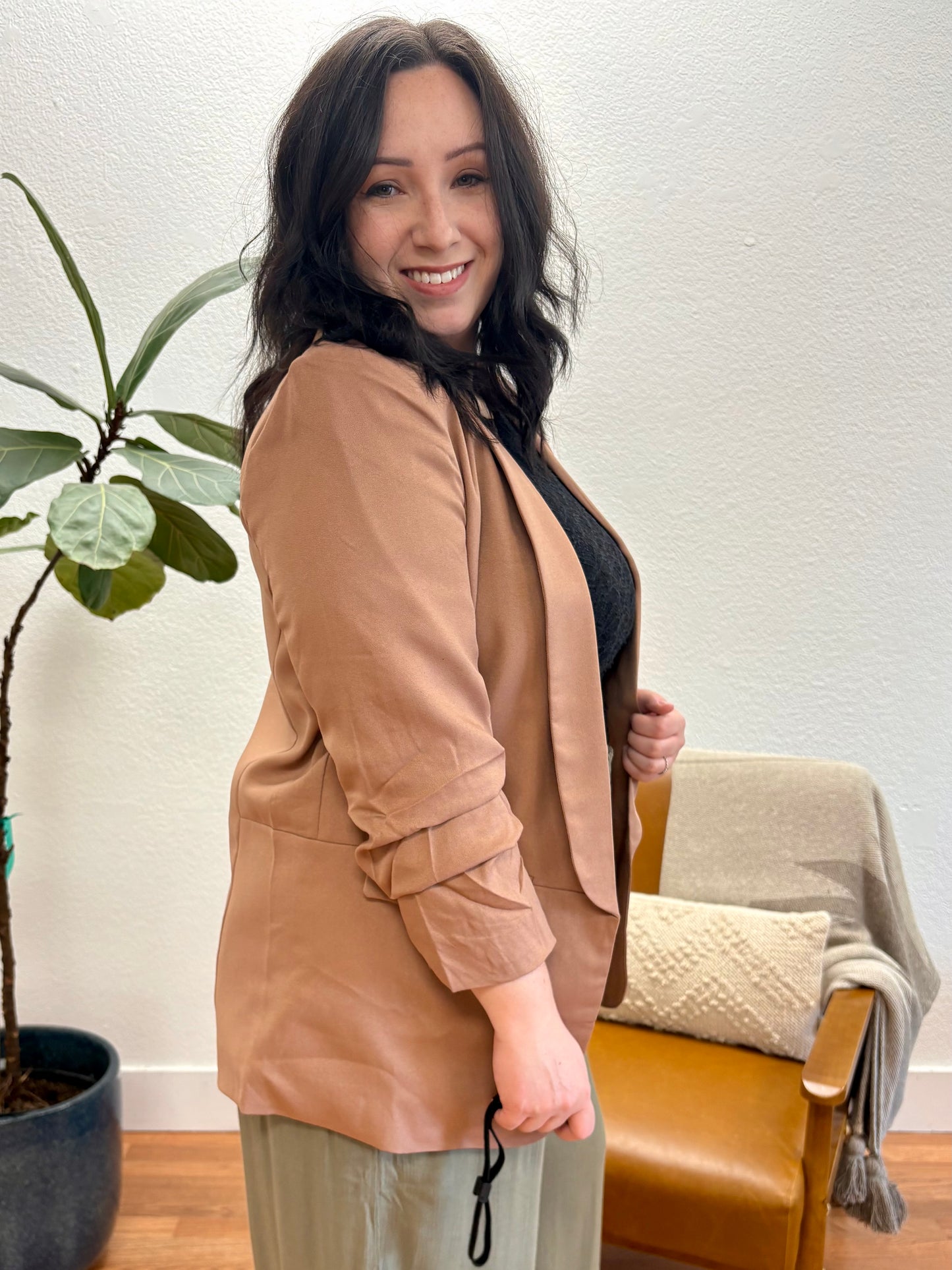 Hazelnut Solid Collared Blazer