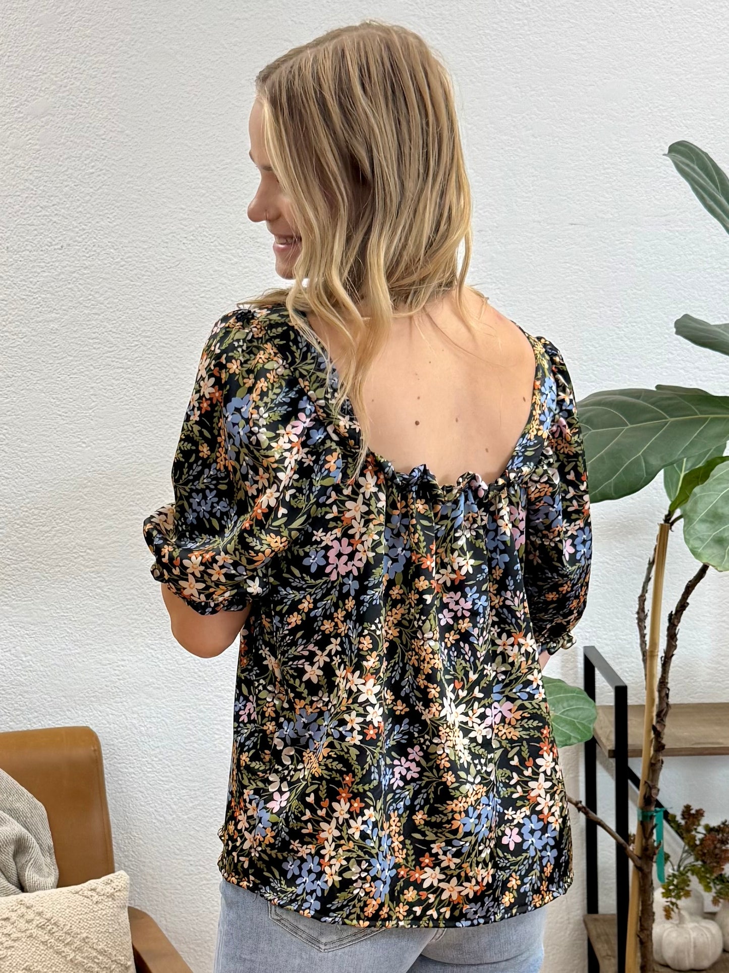 Black See You Soon Floral Top