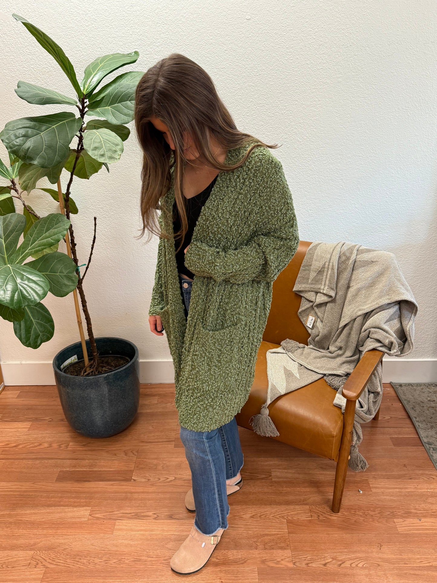 Olive Popcorn Cardigan