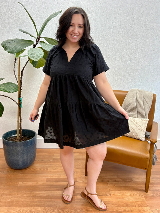 Black Embroidered Mini Dress