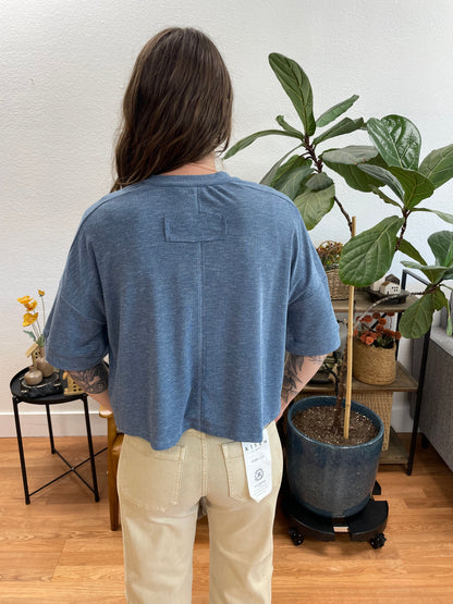 Slate Blue Round Neck Short Sleeve Sweater