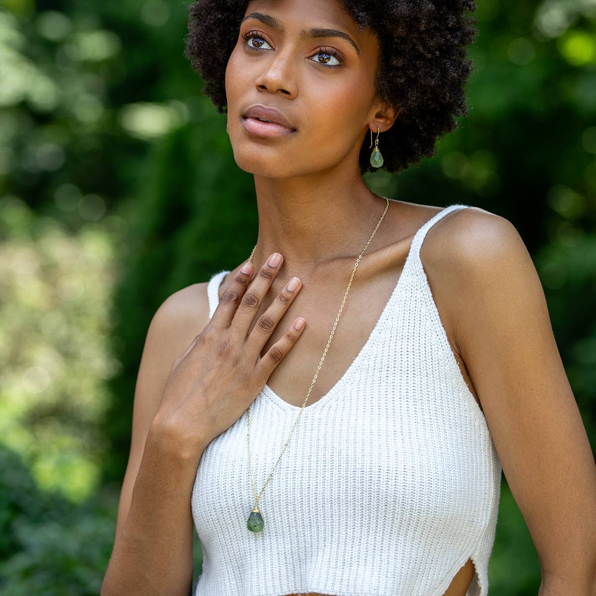 Gold-Plated Prehnite Teardrop Necklace