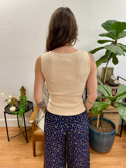Khaki Boatneck Sleeveless Knit Top
