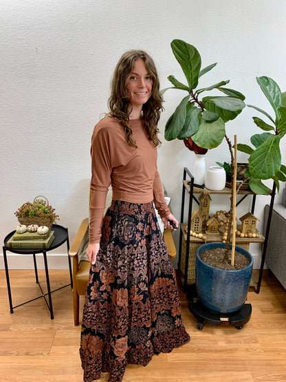 Black Smock Waist Tiered Skirt