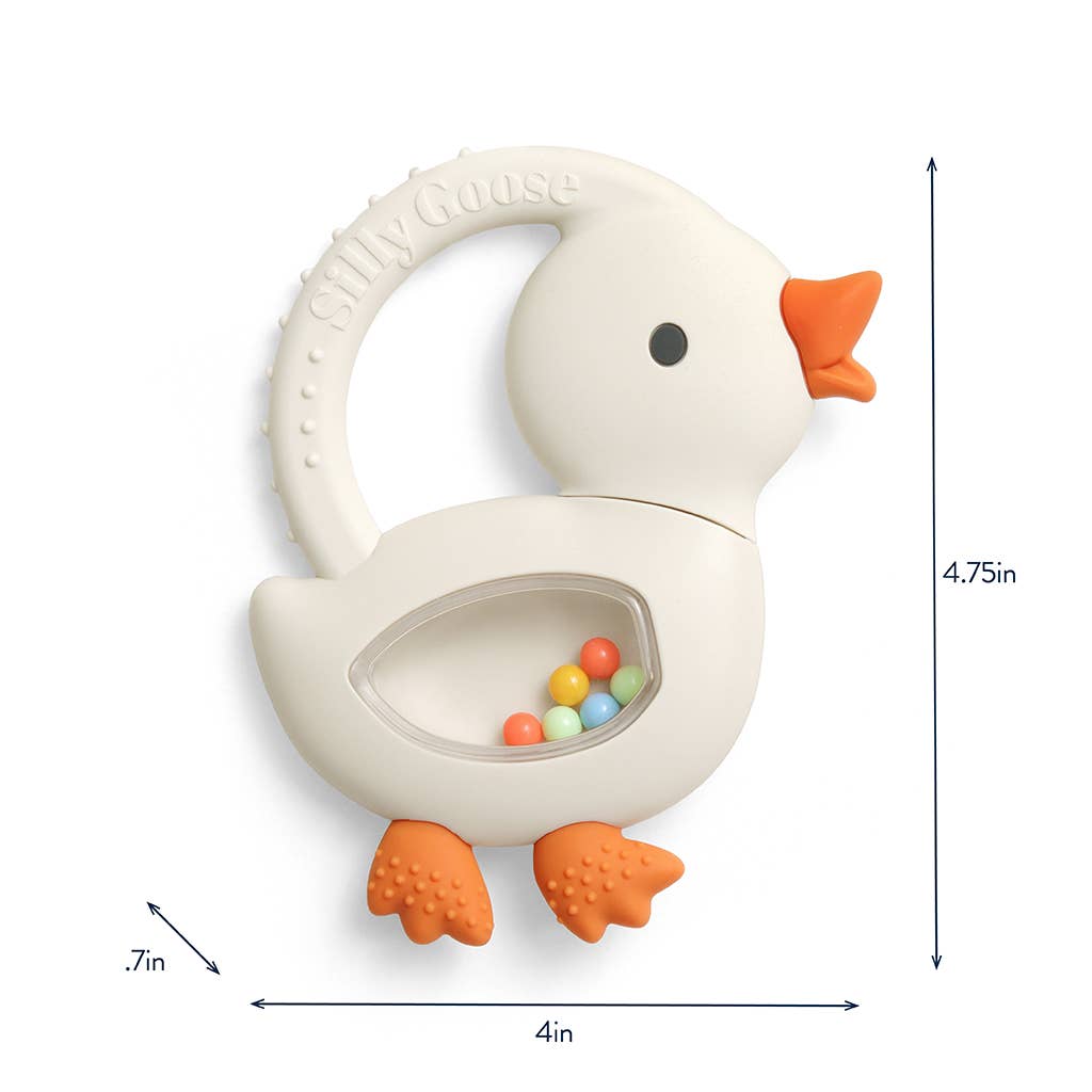 Silicone Teether with Rattle: Goose