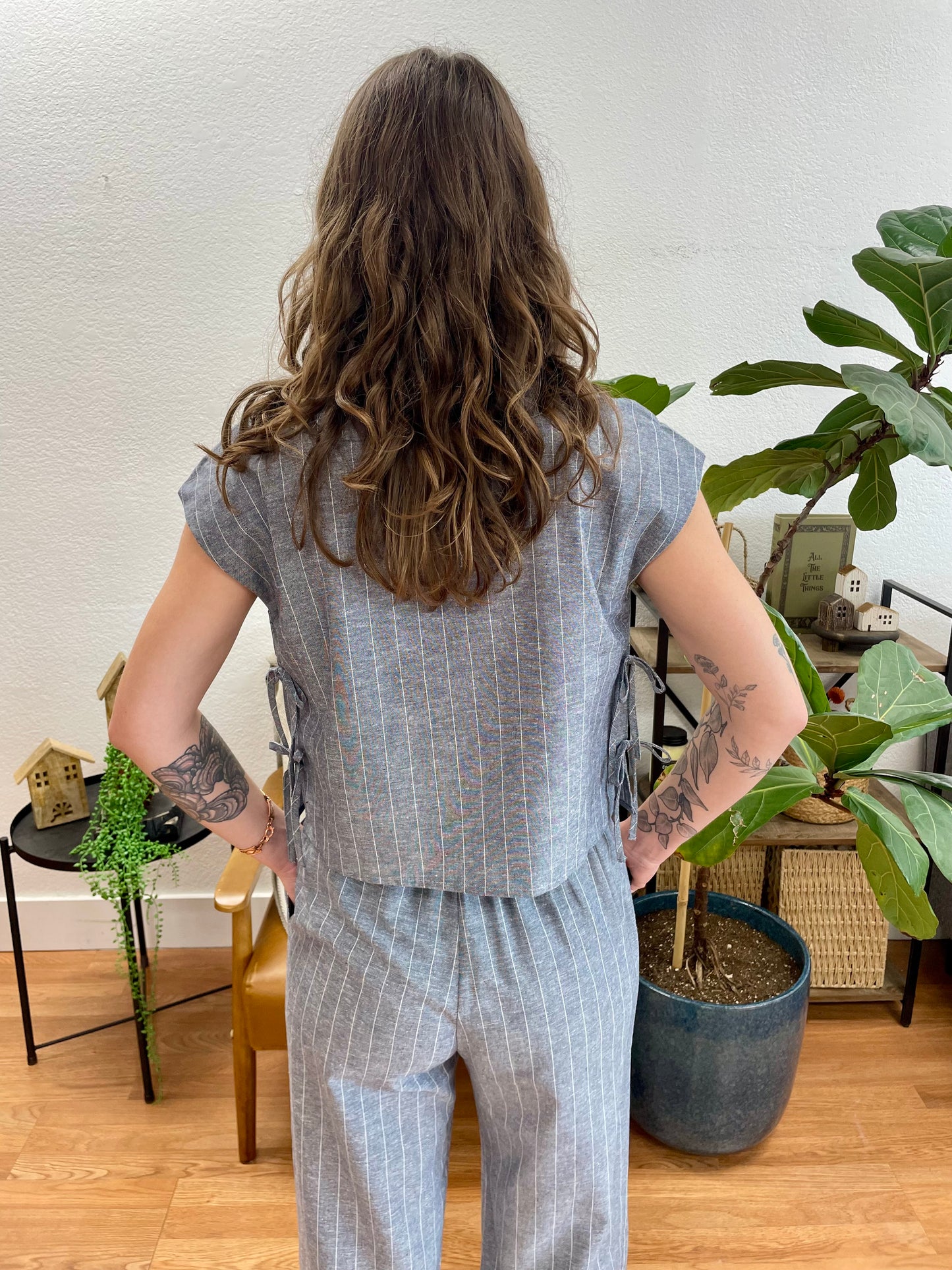 Navy Stripe Linen Top