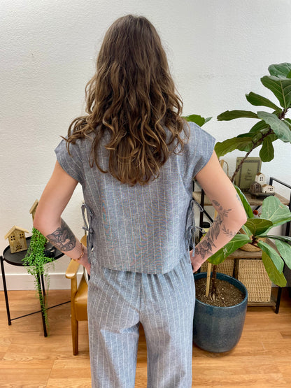 Navy Stripe Linen Top