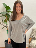 Grey 3/4 Sleeve Relaxed Tunic Top