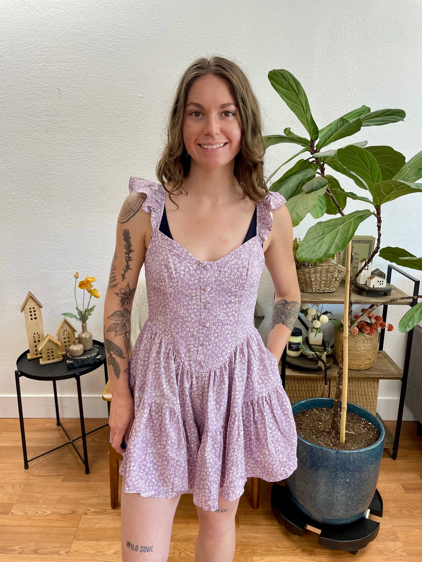 Lavender Basque Waist Dress