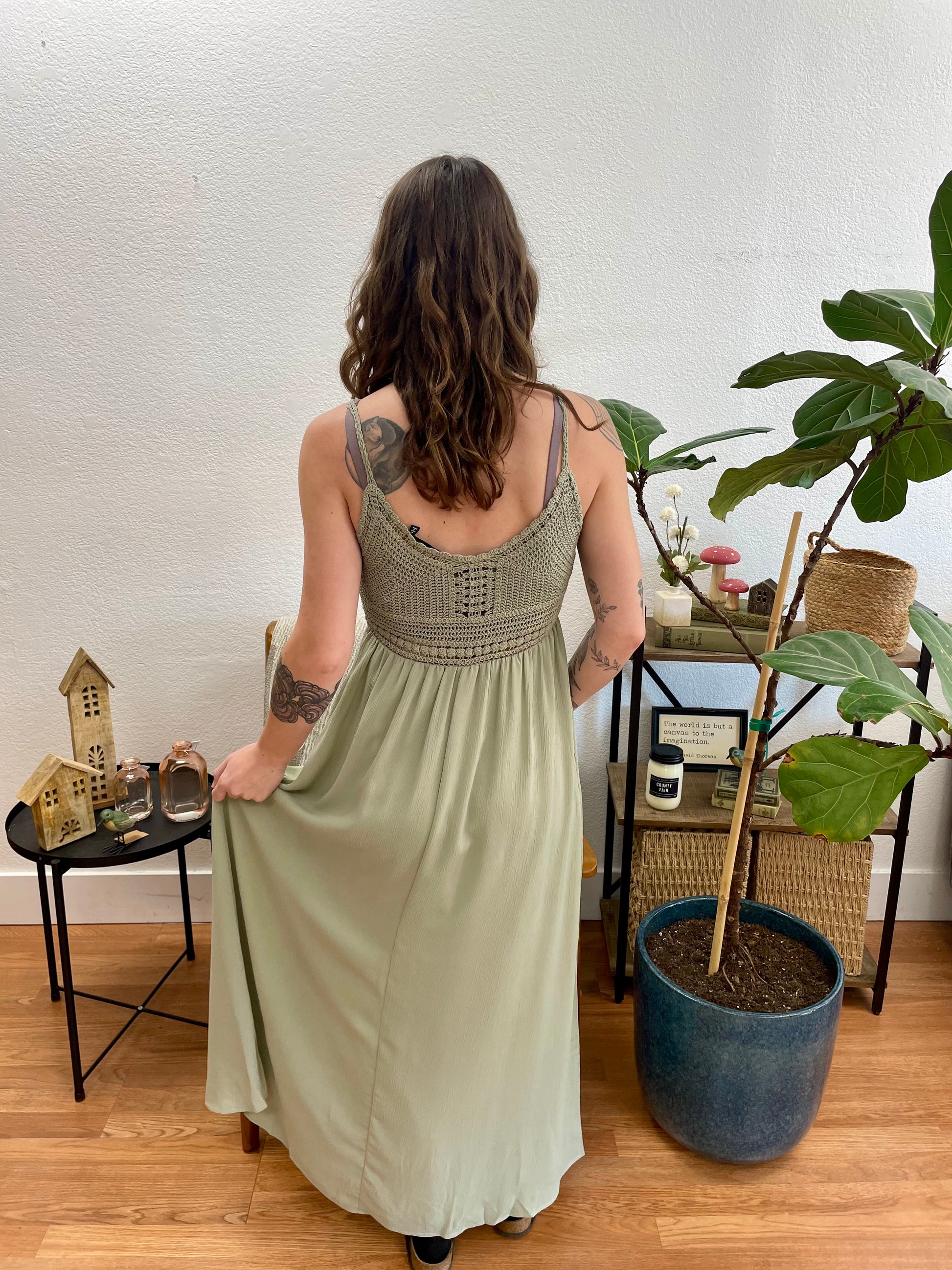 Sage Crochet Bodice Maxi Dress - Terra Cottage