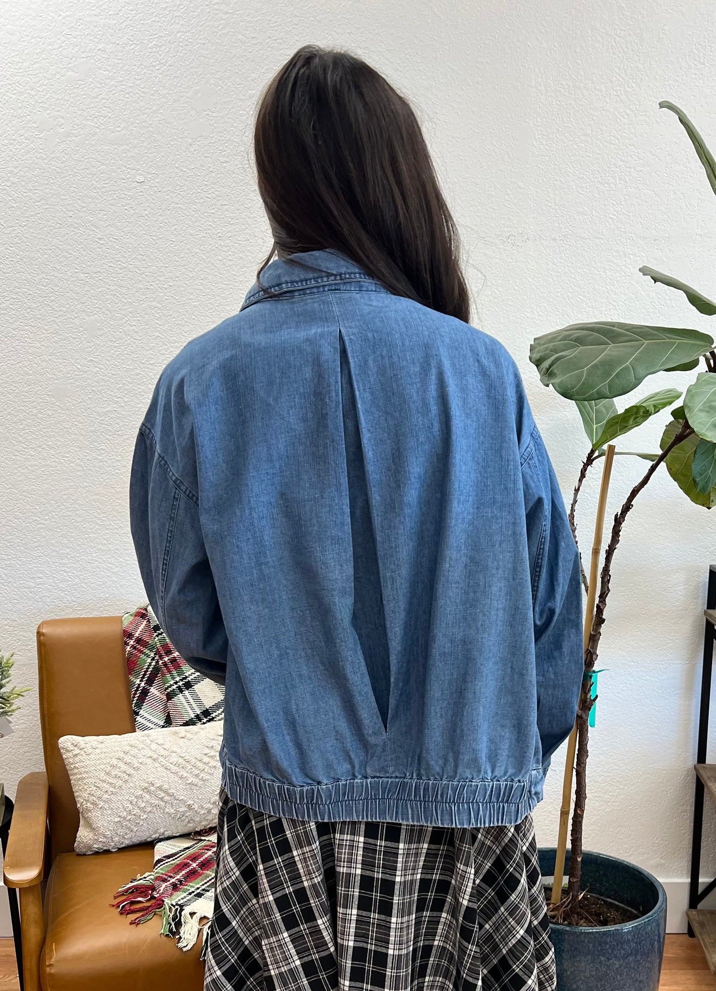 Drawstring Waist Denim Jacket