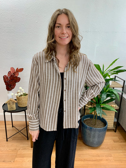 Brown Stripe Button Up Shirt