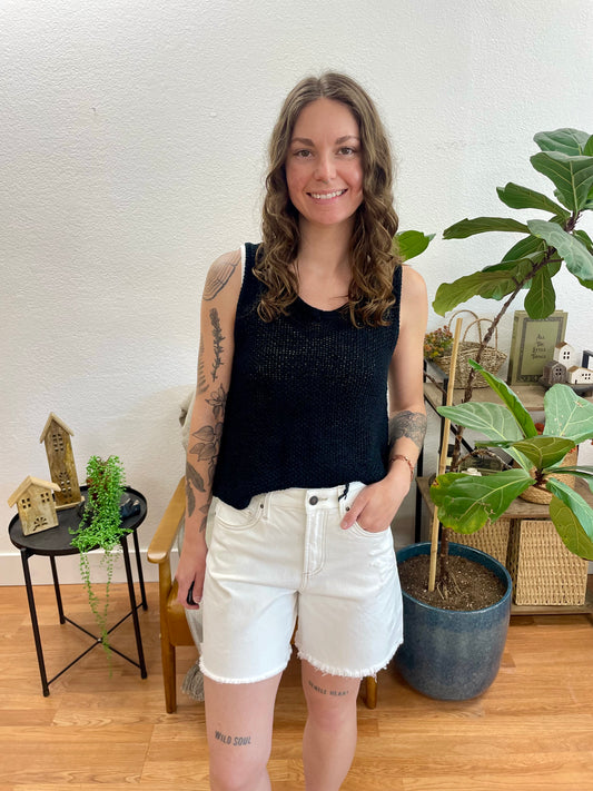 Mica Misty White Frayed Hem Shorts