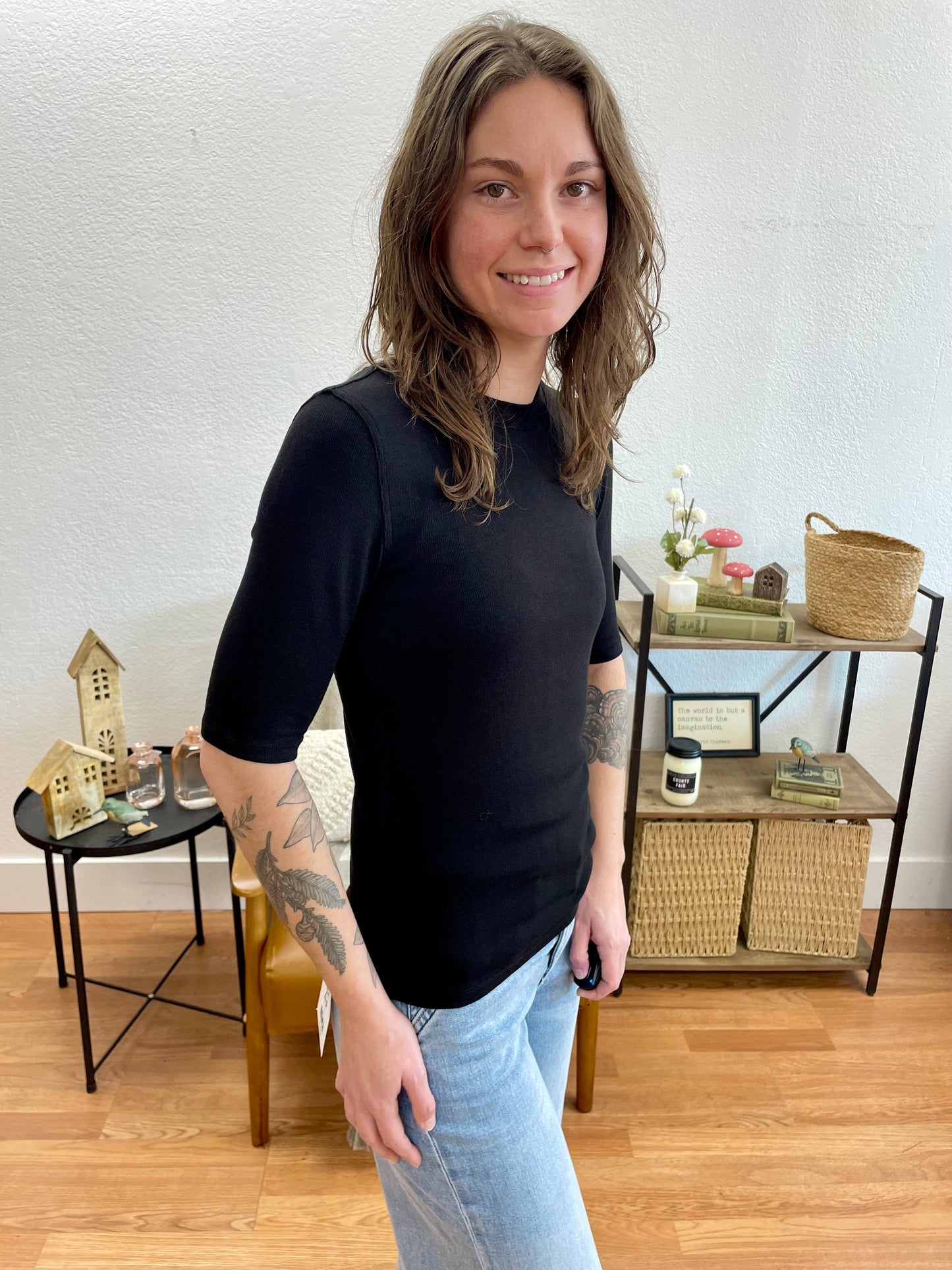 Black Modal Ribbed Top - Terra Cottage