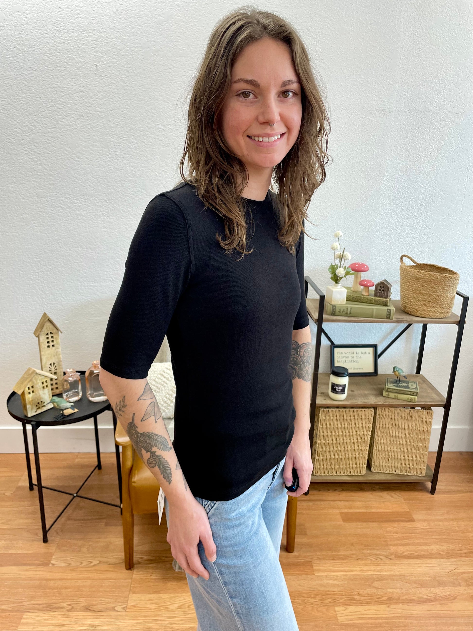 Black Modal Ribbed Top - Terra Cottage