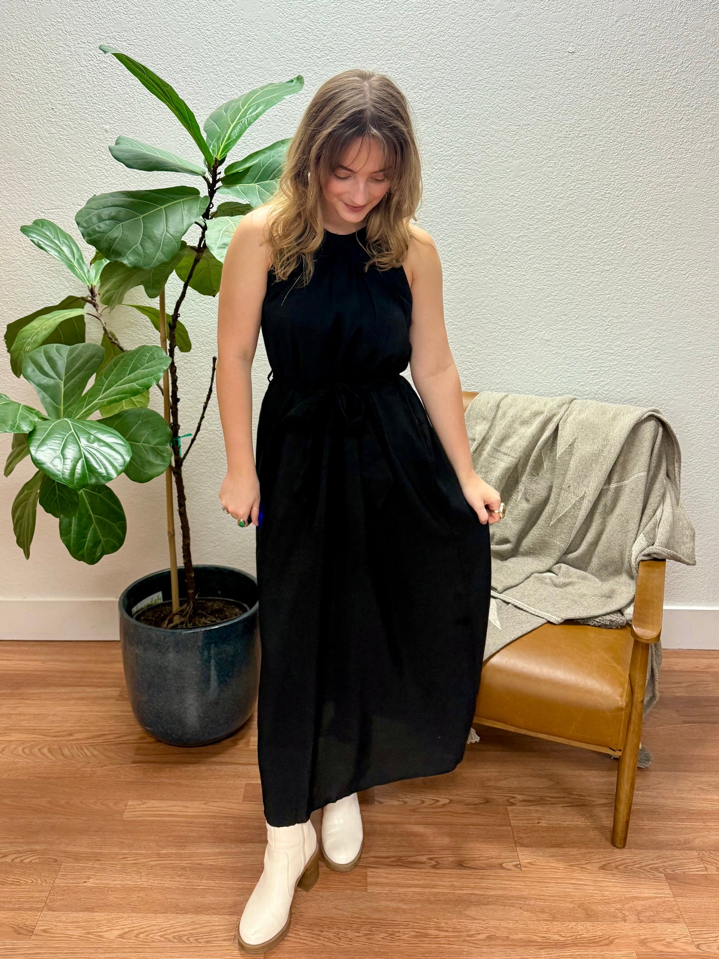 Black Self Tie Maxi Dress