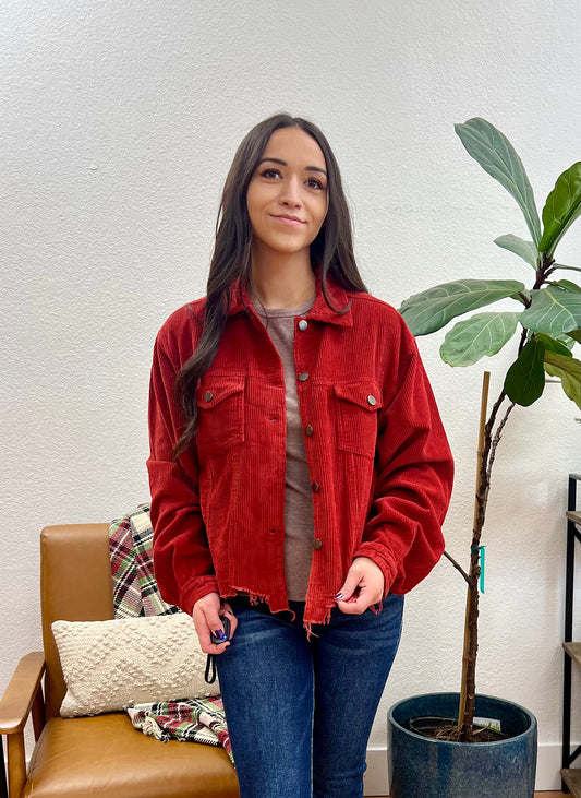 Brick Corduroy Distressed Jacket