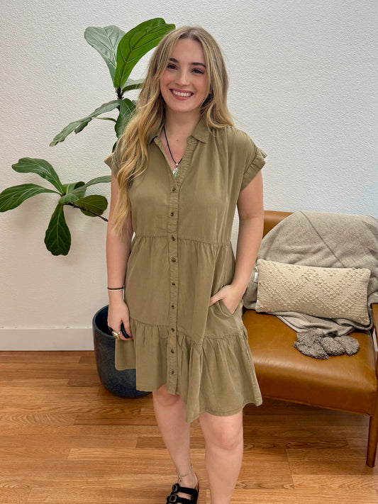 Light Olive Dolman Tencel Mini Dress