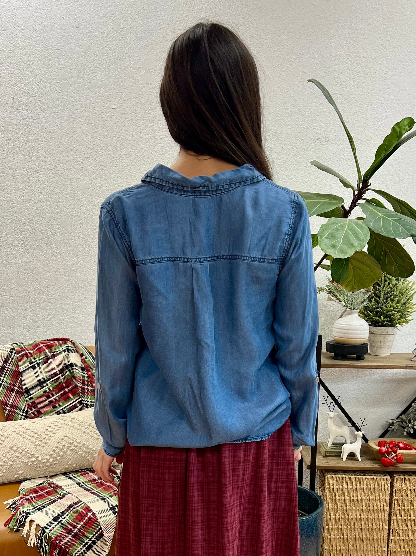 Chambray Tab Sleeve Button Down