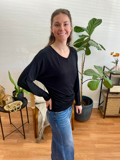 Black Modal Dolman Sleeve Top